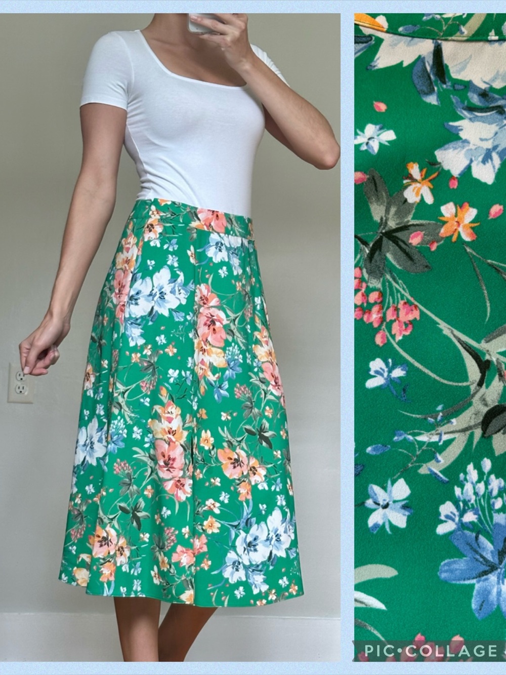 Ann Taylor LOFT Green Floral Midi Skirt